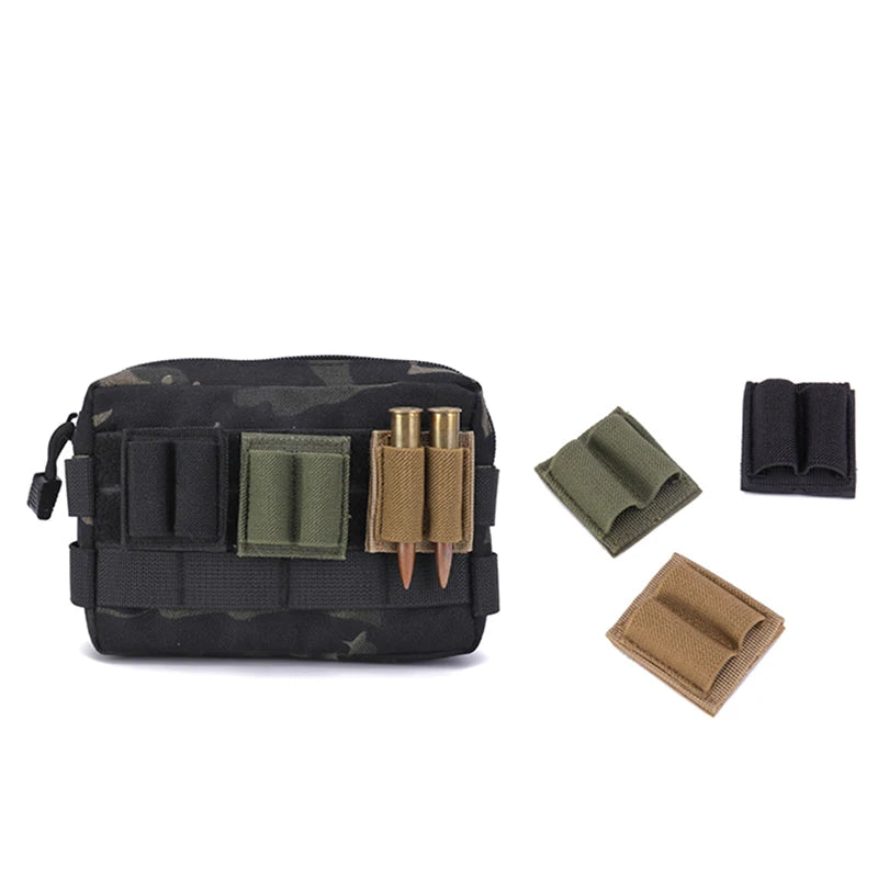 Tactical Patch 2-Round Holder Adhesive 2 Hole Cartridges Hook Loop Patch Hunting Rifles 7.62MM Shotgun Bullet Pouch