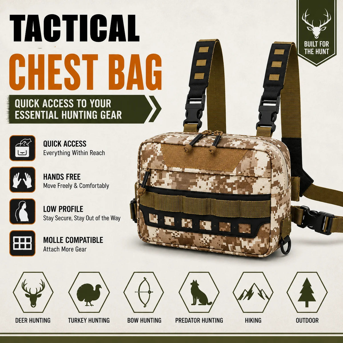 Tactical Bag MOLLE Hunting Chest Bag Fishing Pack Waist Bag Hunting Hiking Camping Outdoor Sports