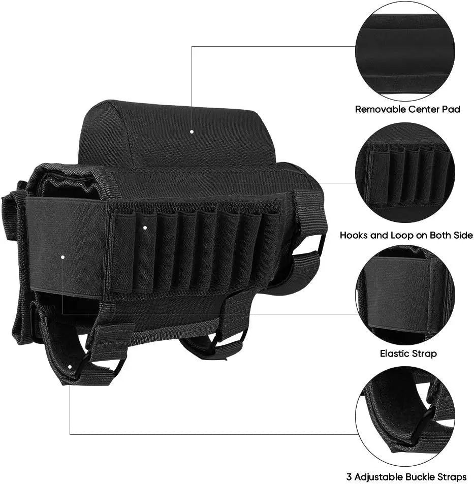 Tactical Muti-functional Hunting Zipper Rifle Buttstock Pack Bag Cheek Pad Rest Shell Mag Ammo Pouch Pocket Magazine Bandolier
