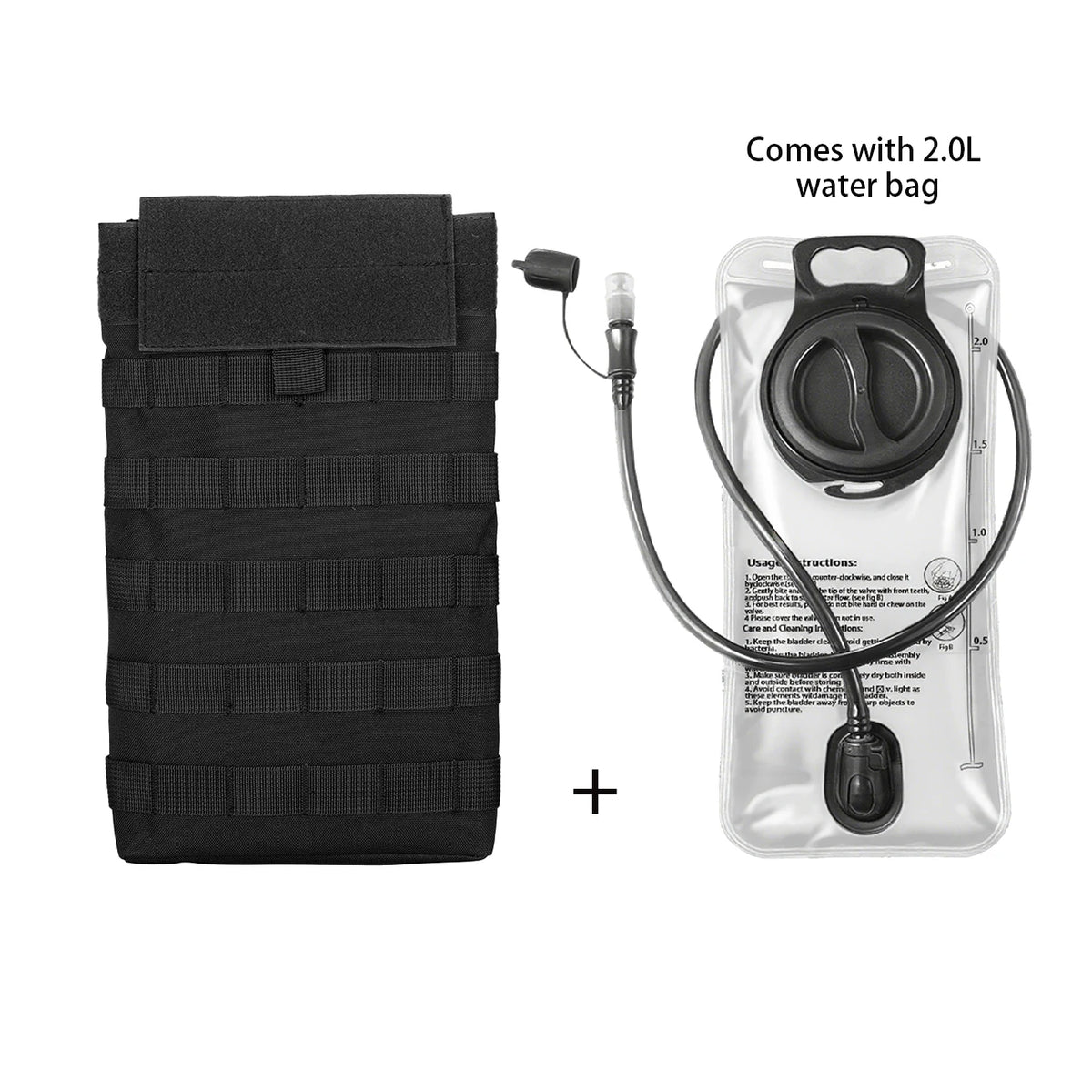 MOLLE Expansion System Accessories Water Bag Pack+2.0L Soft Water Bag Set Large Diameter Rotary Cap Bite Drinking Pipe