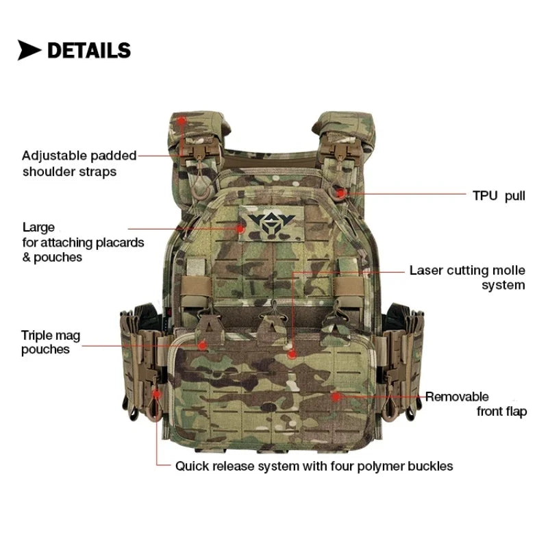 YAKEDA Tactical Vest 6094 Fast detachable light laser cut outdoor hunting black gear carry vest of high quality 1000D nylon