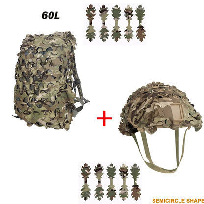 3D Camo Net Backpack Helmet Cover Kit Laser Cut Camouflage Mesh for Hunting Backpack Airsoft Tactical Helmet Hunting Accessories