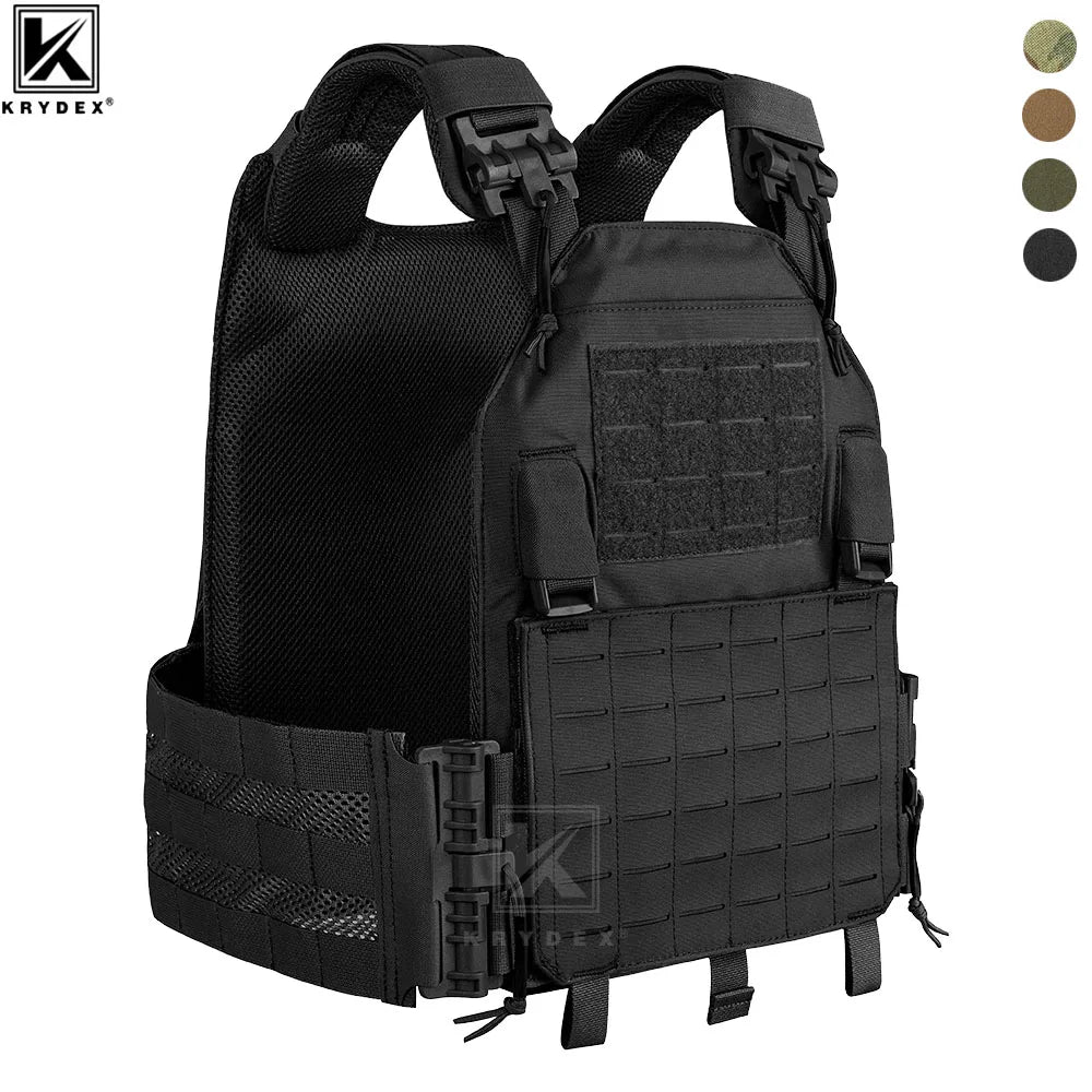 KRYDEX 500D Nylon Tactical LAVC Vest Laser Cut MOLLE Panel Hunting Paintball Outdoor Plate Carrier Vest Ranger Green Black Vest