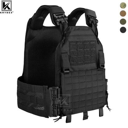 KRYDEX 500D Nylon Tactical LAVC Vest Laser Cut MOLLE Panel Hunting Paintball Outdoor Plate Carrier Vest Ranger Green Black Vest