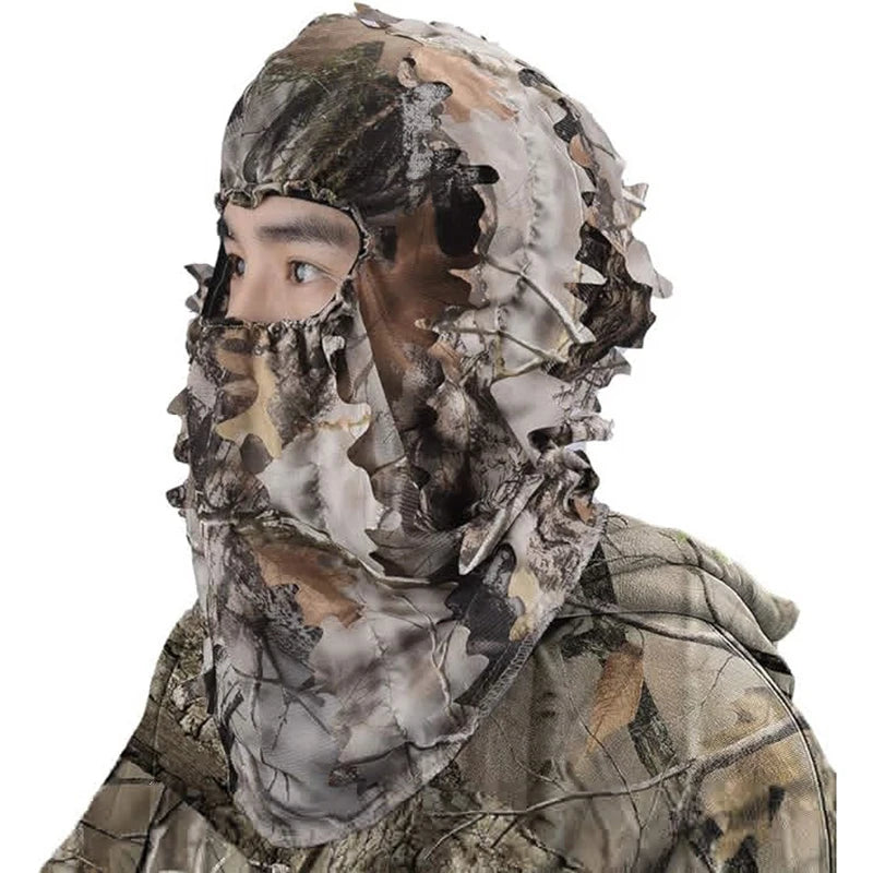3D Full Face Mask Headwear Camouflage Biomimetic Tree Hunting Headwear Outdoor Bird Watching Night Fishing Hat Camo Headgear