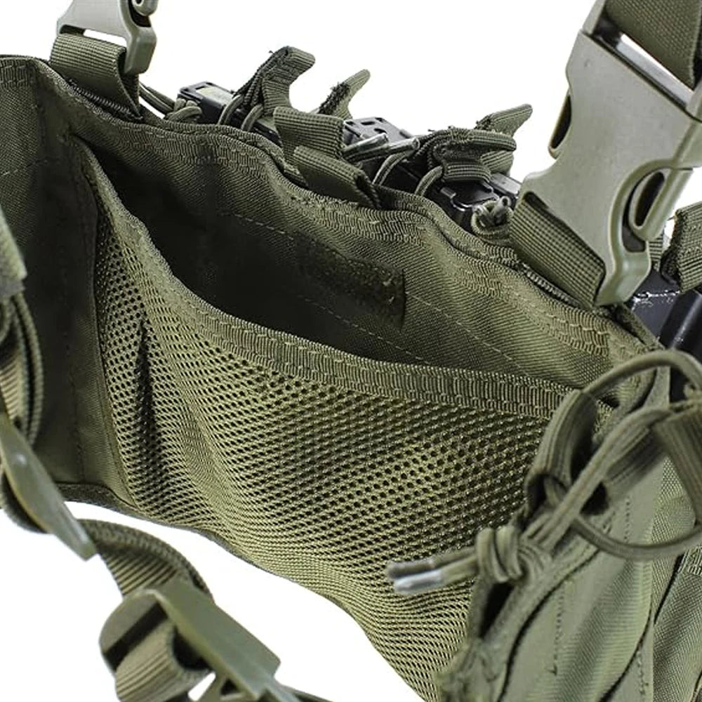 ~Tactical Recon Chest Rig Padded cross-back shoulder strap 3 built in stacker/kangaroo style mag pouch hook and loop Front