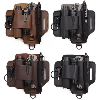 Tactical Multi Tool Belt Leather Bag Portable Tool Storage Bag Holster Key Holder Outdoor Camping Hunting Waist Leather Pocket