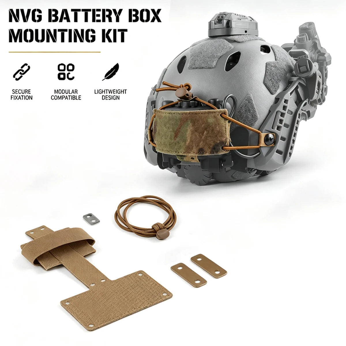 Tactical NVG Battery Box Mounting Kit Helmet Accessory Secure Fixation Holder for Night Vision Goggles Battery Storage Gear