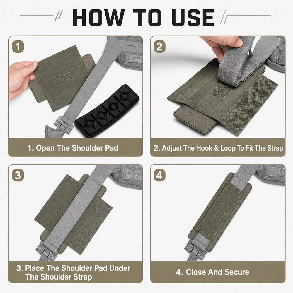 Modular Tactical Shoulder Pads Pressure Relief Cushion Shoulder Strap Breathable Non‑Slip Accessory for Vest Backpack Sling Bag