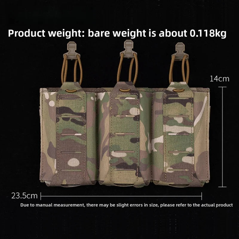 Portable Dual Use Mag Pouch Elastic Triple Holder Fit 5.56 7.62 MOLLE Front Panel Tactical Vest Magazine Storage Bag
