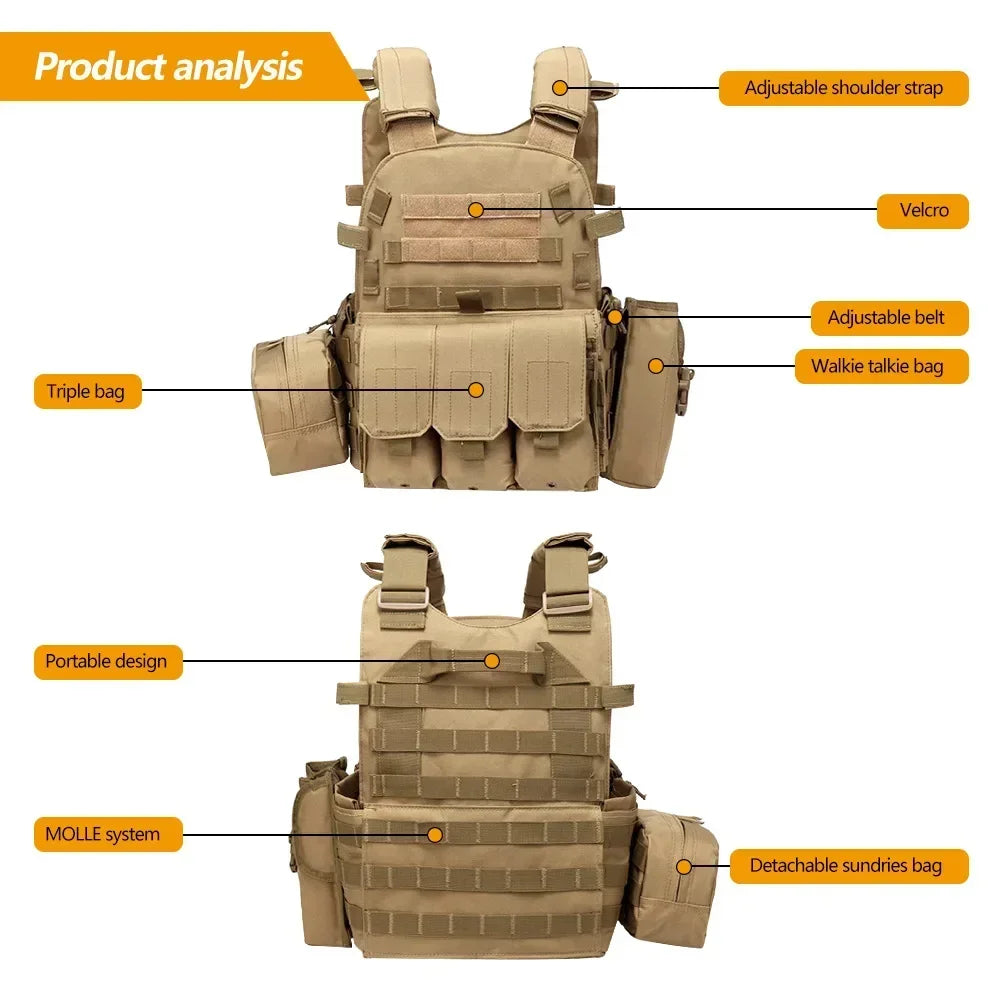 &AR15 Military Tactical Vest Body Armor Combat Army CS Gear Hunting Plate Carrier Airsoft Accessories Wargame Pouch Molle Vest