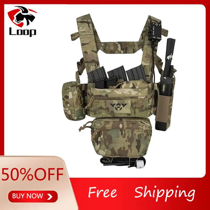 YAKEDA Tactical Vest Chest Rig: Durable 1000D Polyester with 5.56/7.62 Mag, Pistol Holder, Wing Pouch, and Molle Dangler Pouch