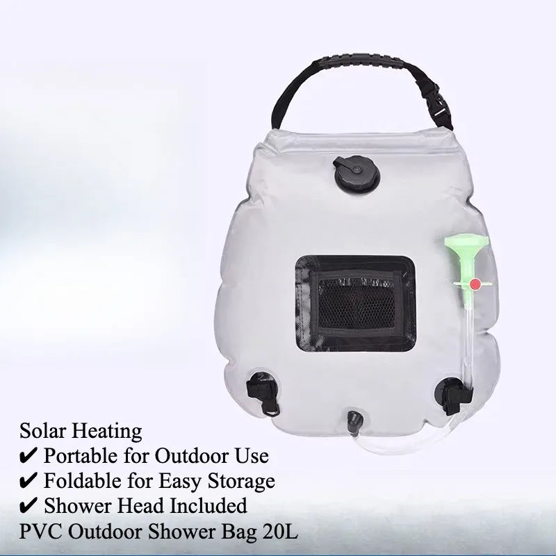 Portable Outdoor Foldable Solar Shower Bag, 20L Camping Water Heating & Storage Bag