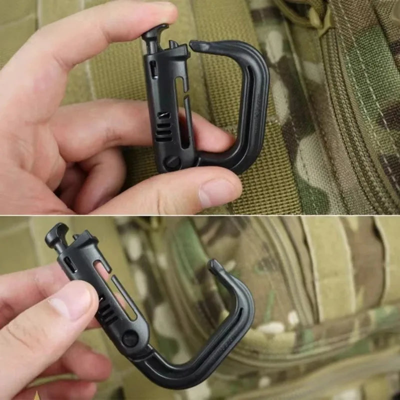 10PCS Plastic Shackle Carabiner D-Ring Clip Molle Webbing Backpack Buckle Snap Lock for Outdoor Hiking Camping Multi Gear