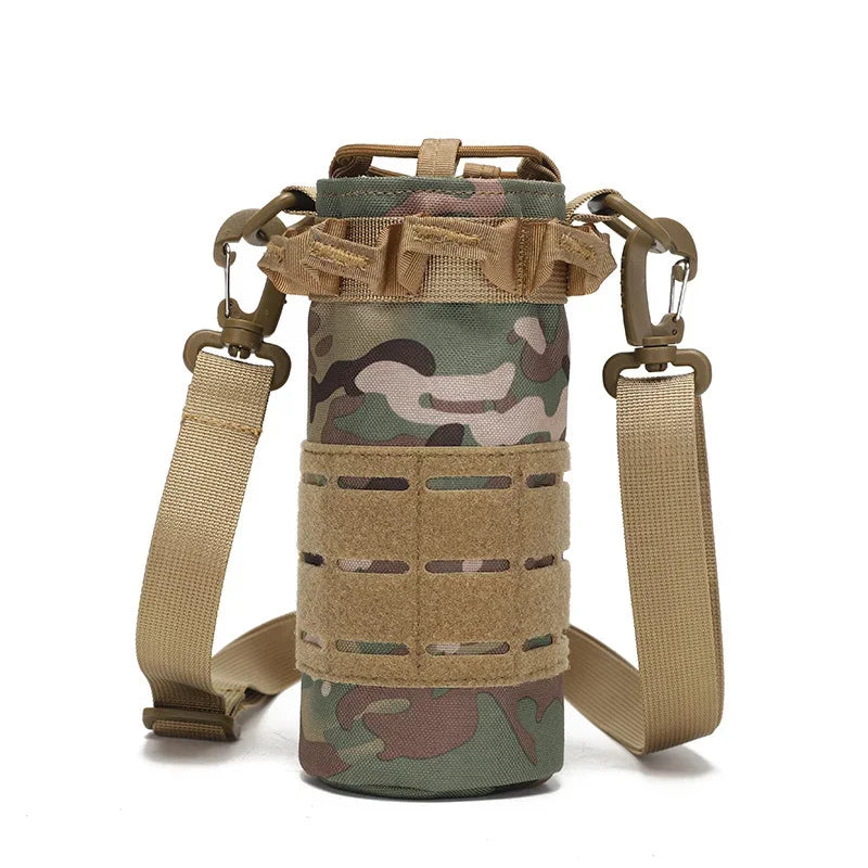 Tactical Molle Water Bottle Pouch Bag with Rawstring Open Top Shoulder Strap Camping Hiking Water Bottle Pouch Hydration Carrier