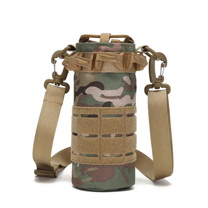Tactical Molle Water Bottle Pouch Bag with Rawstring Open Top Shoulder Strap Camping Hiking Water Bottle Pouch Hydration Carrier