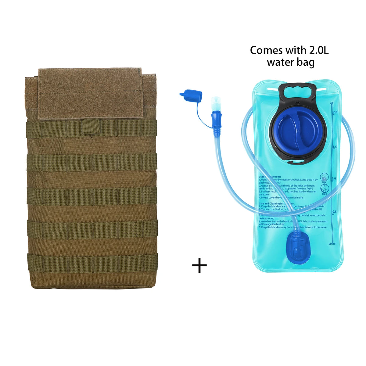 MOLLE Expansion System Accessories Water Bag Pack+2.0L Soft Water Bag Set Large Diameter Rotary Cap Bite Drinking Pipe