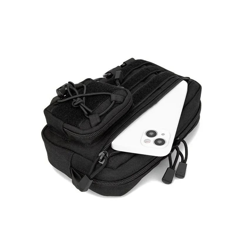 MOLLE Horizontal Admin Pouch EDC Utility Organizer Bag with Front Drawstring Pocket for Hiking Camping Travel