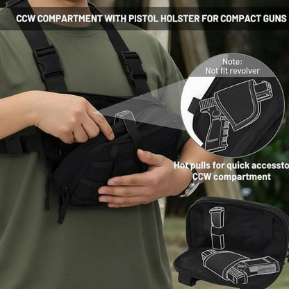 Molle Pistol Bag Tactical EDC Chest Bag with Gun Holster Quick Release Chest Rig Pack Vest Backpack for Camping Hunting