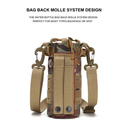 Tactical Molle Water Bottle Pouch Bag with Rawstring Open Top Shoulder Strap Camping Hiking Water Bottle Pouch Hydration Carrier