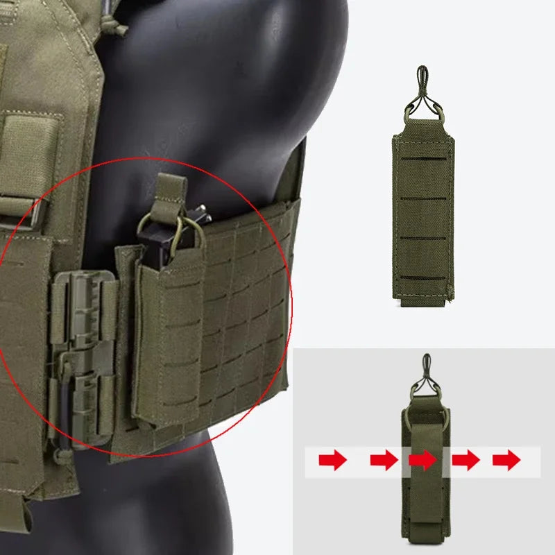 Tactical 9mm Pistol Magazine Pouch Molle Single Mag Carrier Holster Outdoor Hunting Flashlight Torch Holder EDC Tool Waist Bag