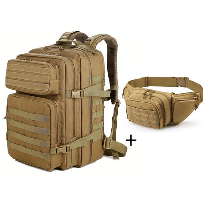 Large capacity backpack+matching adjustable waist bag, rich internal compartments, strong expandability, quick buckle strap