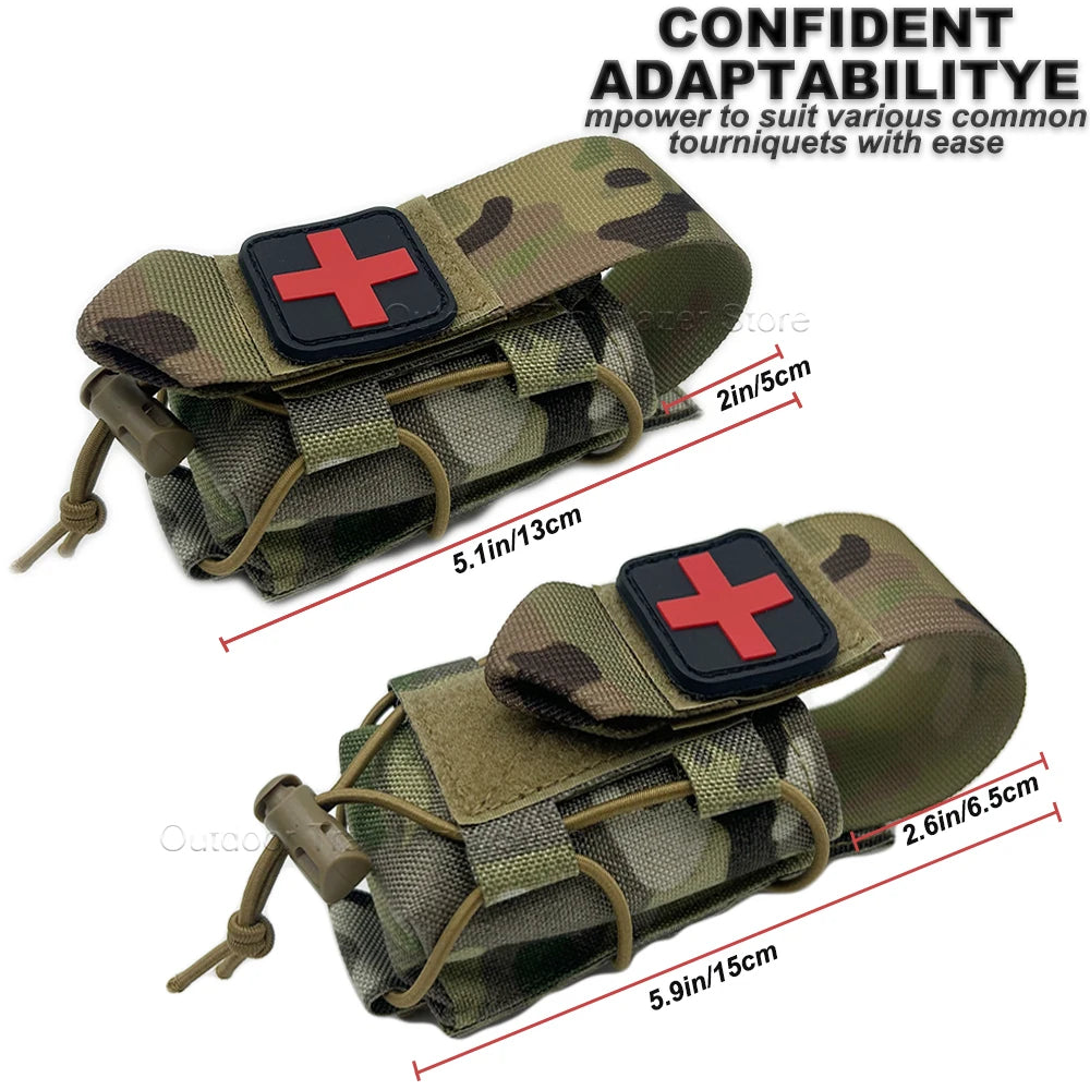 MOLLE Tourniquet Holder IFAK TQ Holder Tactical Medical Pouch Holster First Aid Kit Cross Patch/Bungee Cord EMT EMS