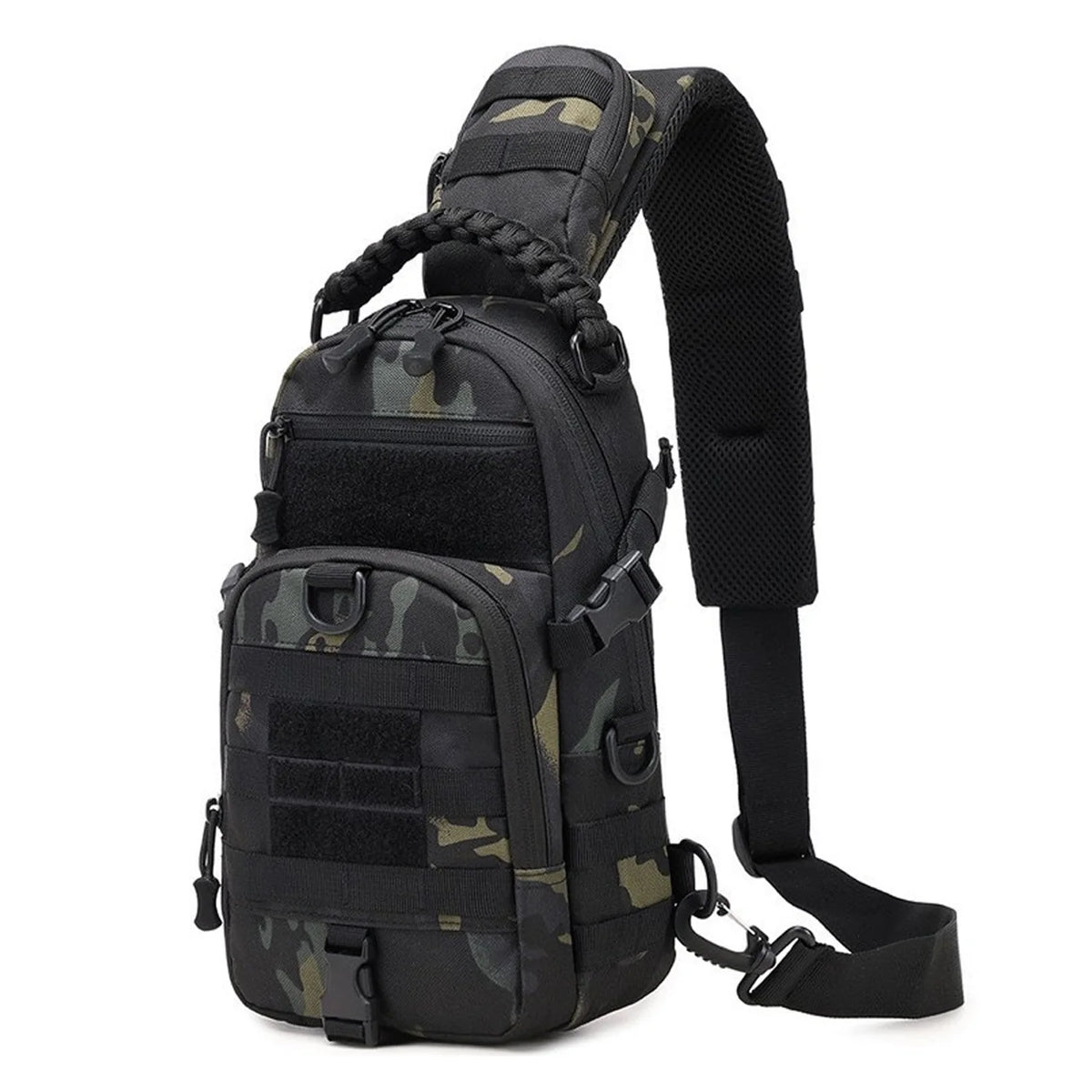 Outdoor sports multifunctional chest bag and crossbody bag with MOLLE webbing system layered design for easy access