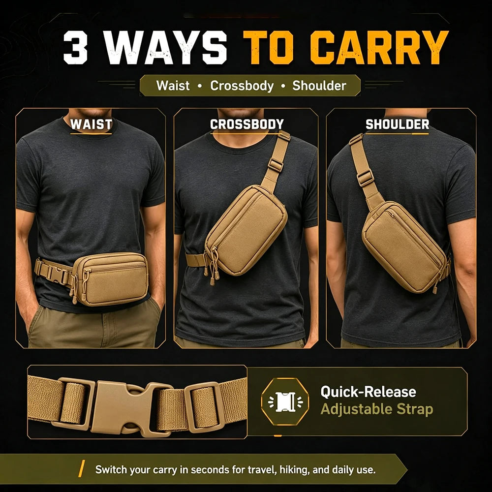 Concealed Carry Fanny Pack with Pistol Pouch Tactical Waist Bag for Men Anti-Theft Hidden Gun Pocket 1000D Nylon EDC Waist Pack