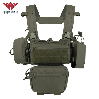 YAKEDA Lightweight Chest Rig Molle Tactical Vest Belly Bib Pocket 500D Quick Release Outdoor CS Training Combat Military Gear