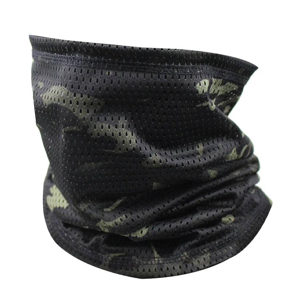 Large Mesh Windproof Neckerchief Camo Mask Neck Gaiter Cover Face Bandana Sun Cool Breathable Cycling Hiking Camping Tube Scarf