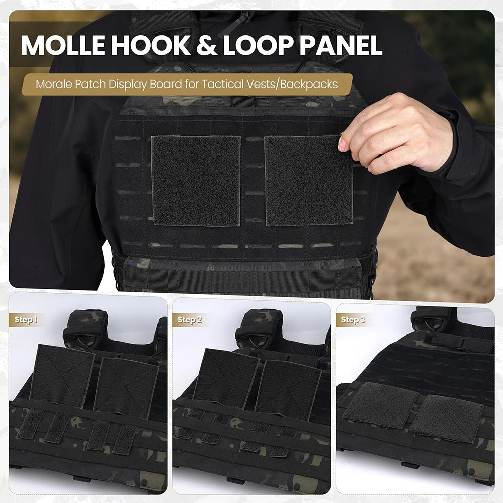 2Pcs Molle Patch Panel Tactical Hook & Loop Adapter Panel Morale Patch Board for Molle Accessories Plate Vest Carrier Backpack