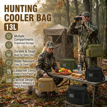 13L Tactical Thermal Cooler Hunting Bag Leakproof Insulated Durable Gear Storage Bag For Hunters Wild Field Trip Shooting Camping Fishing Outdoor Portable Insulated Food Carrier Bag