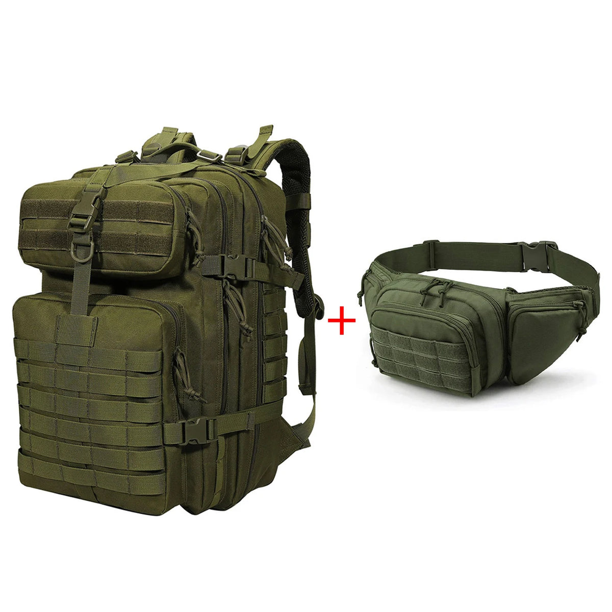 Large capacity backpack+multifunctional waist pack, can be used separately or combined for partition storage
