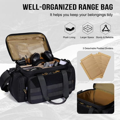 ONETIGRIS Range Bag, Hunting Shooting Range Bags for Handgun with 3 Removable Dividers Duffle Bag for Fishing, Hiking,Sports