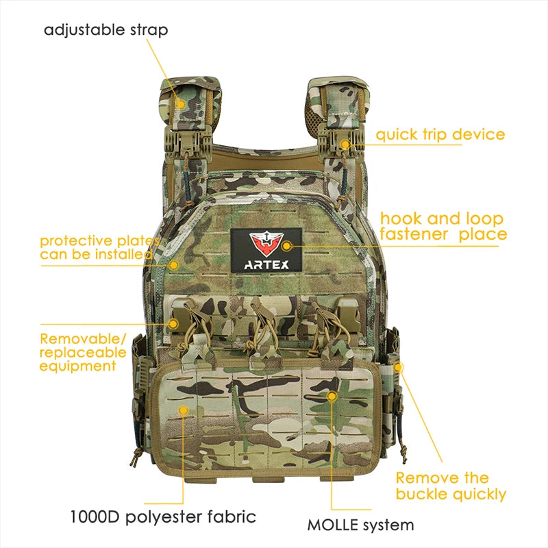 ARTEX Tactical Vest 6094 Fast Detachable Light Laser Cut Outdoor Hunting Black Gear Carry Vest of High Quality