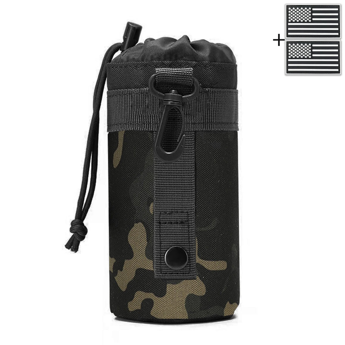 Outdoor hunting water bottle bag with MOLLE expansion system, drawstring strap, mountain buckle fabric, wear-resistant