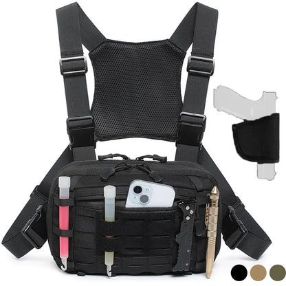 Molle Pistol Bag Tactical EDC Chest Bag with Gun Holster Quick Release Chest Rig Pack Vest Backpack for Camping Hunting