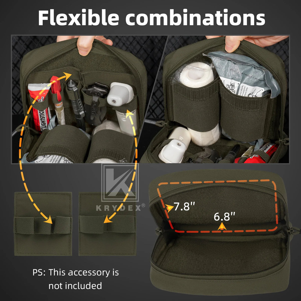 KRYDEX Tactical 7x8 Inch Admin Pouch MOLLE Utility Tool Pouch Modular Medic Bag for Vest Chest Rig Camping Outdoor Accessories