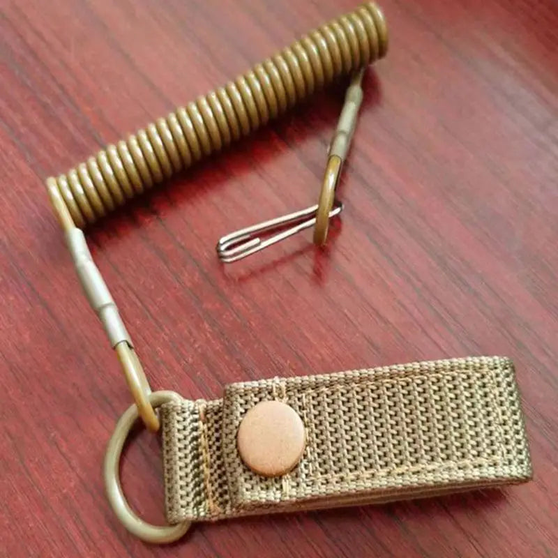 Tactical Anti-lost Elastic Lanyard Anti-theft Anti-cut Outdoor Spring Seat Belt Gun Rope Key Ring Flashlight Accessories