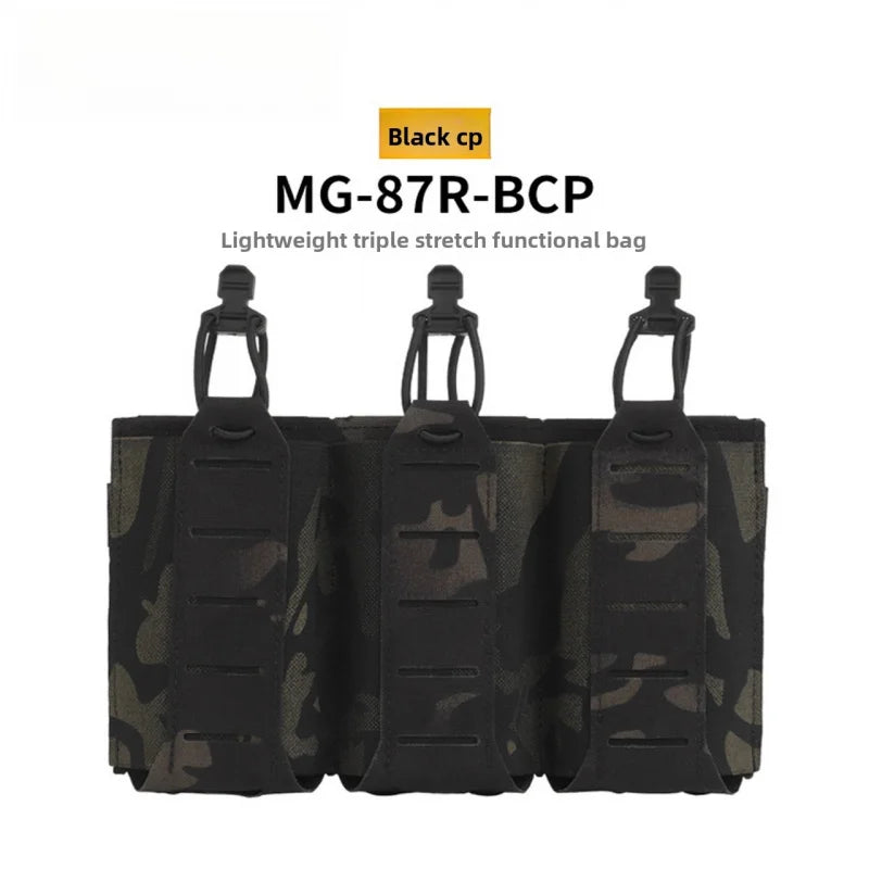 Portable Dual Use Mag Pouch Elastic Triple Holder Fit 5.56 7.62 MOLLE Front Panel Tactical Vest Magazine Storage Bag