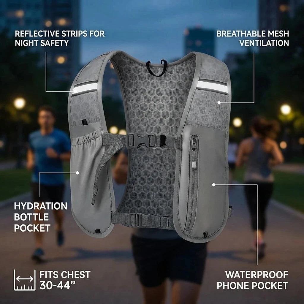 Reflective Hydration Running Vest Lightweight Chest Pack with Phone Holder for Water Bottle