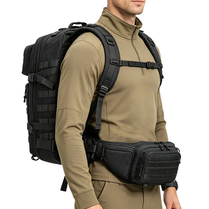 Large capacity backpack+matching adjustable waist bag, rich internal compartments, strong expandability, quick buckle strap