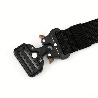 120cm Tactical Nylon Belt with Metal Buckle, Men's Training Accessory, Durable Waistband for Outdoor Activities, Essential Gear