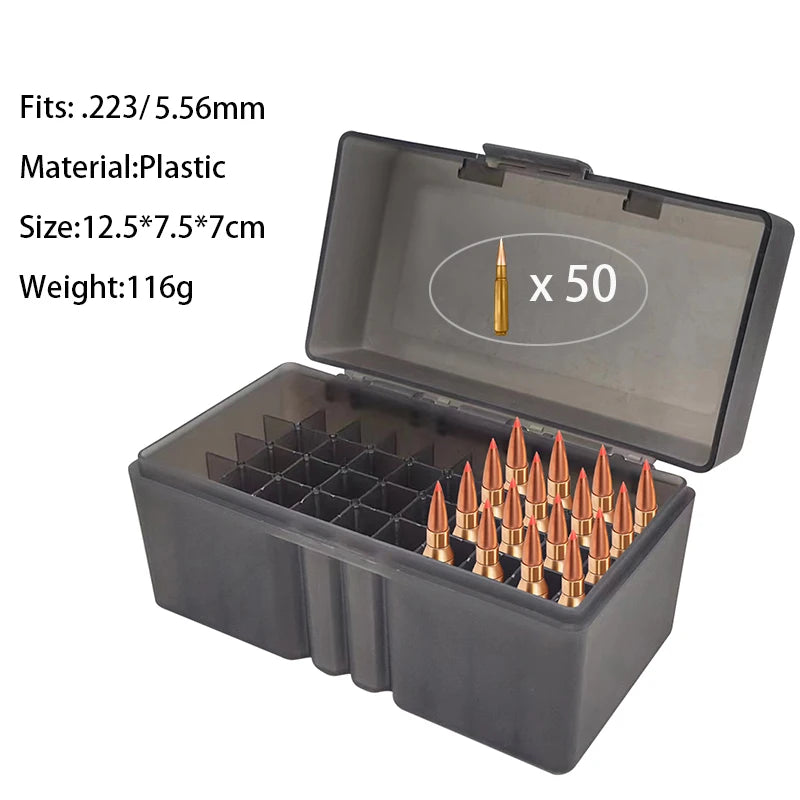 Hunting Bullets Box 7.62x39/.223/9mm 50 Rounds Ammunition Case for Cartridges Storage Ammo Holder Outdoor Shooting Accessories
