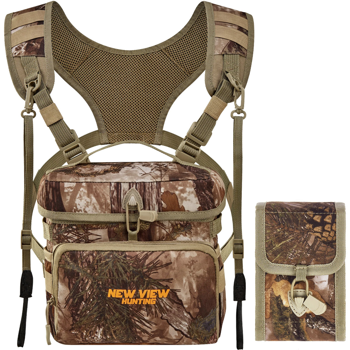 NEW VIEW Bino Packs for Hunting, Binocular Straps Harness Chest Pack with Detachable Rangefinder Pouch（Large Size）