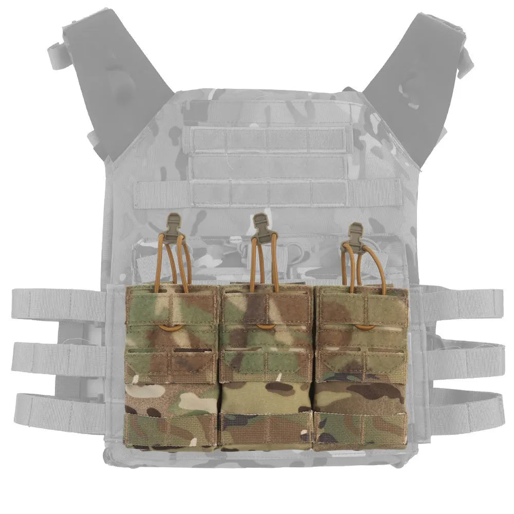 AG 3 MOLLE 5.56 M4 Triple Magazine Pouch Bungee Retention Tactical Vest Plate Carrier Front Placard MAG  Holder Bag Airsoft