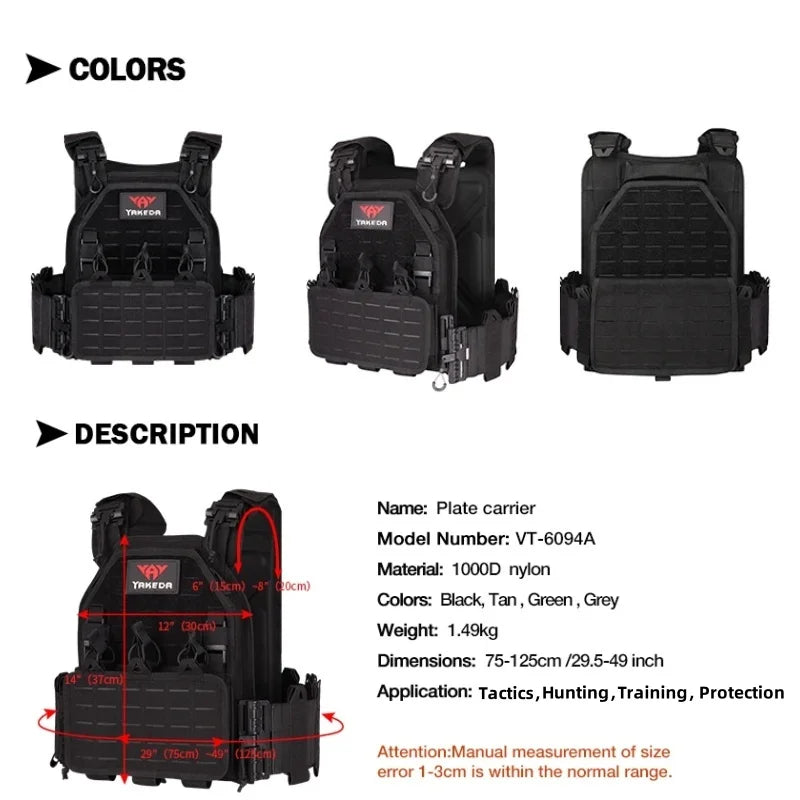 YAKEDA Tactical Vest 6094 Fast Detachable Light Laser Cut Outdoor Hunting Black Gear Carry Vest of High Quality 1000D Nylon