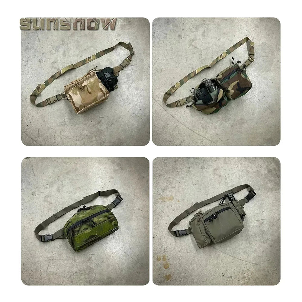 Tactical Belt MOLLE Fanny Sub Load Adapter Panel (SLAP) 6 Slot Wide Fanny Pack Admin Pouch Mounting Waist Belt