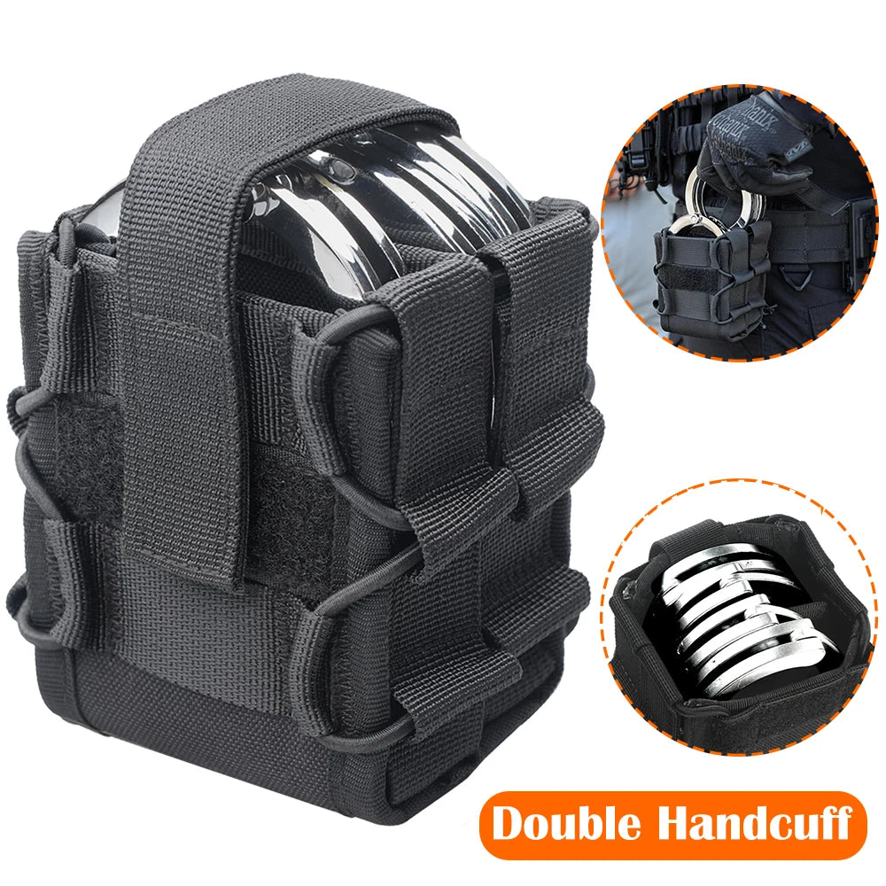 Tactical Molle Double Handcuff Holster Folding Rigid Handcuff Law Enforcement Cuff Holder Outdoor Handcuff Pouch for Duty Belt